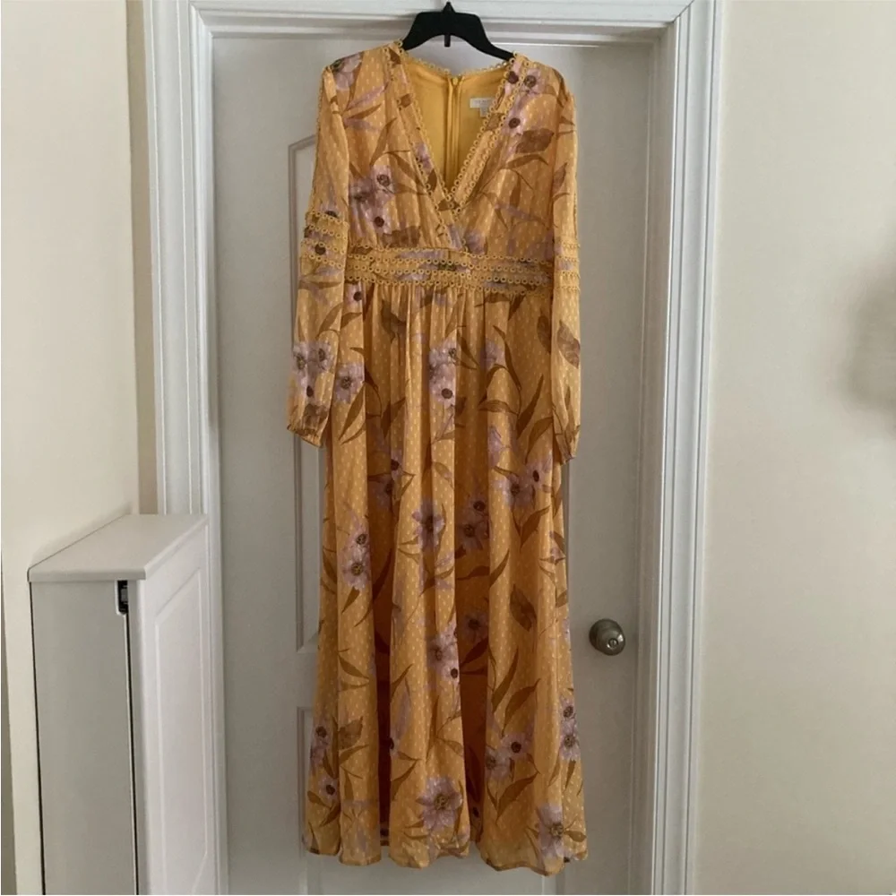 Ted Baker Mustard Floral Maxi dress Size 3 - Picture 4 of 9